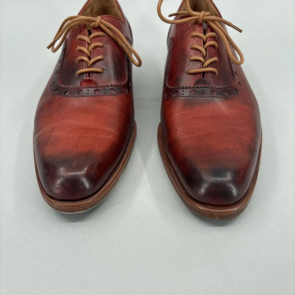 John Fluevog Shoes Mens 9.5 Red Brown Leather Twin Turbine Oxford Dress Lace Up